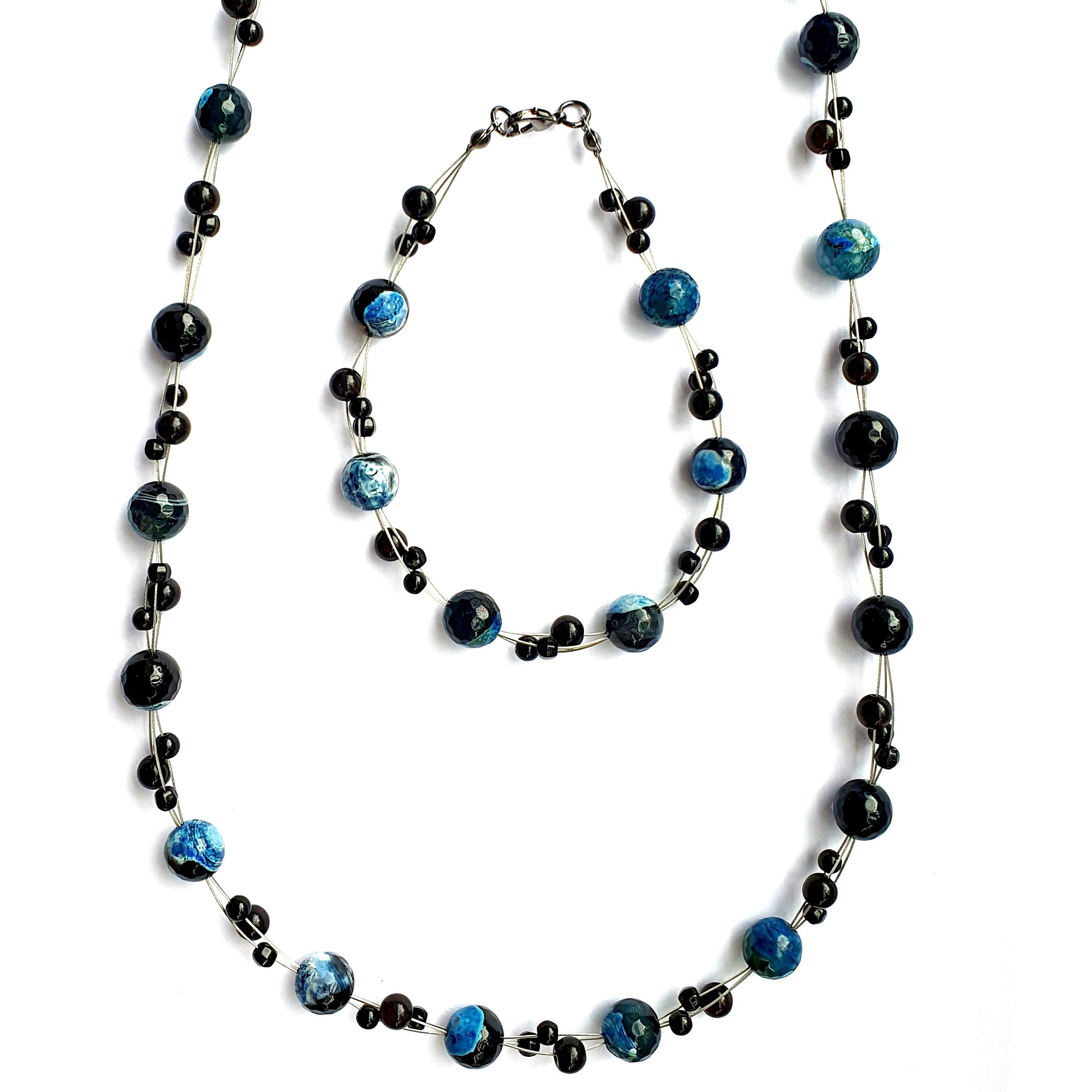 Fire Agate Onyx Jewellery Bundle - Blue