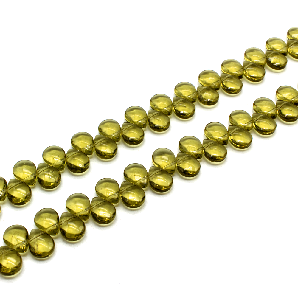 Glass Beads Facet Flat Drop 12x9mm - Light Olive