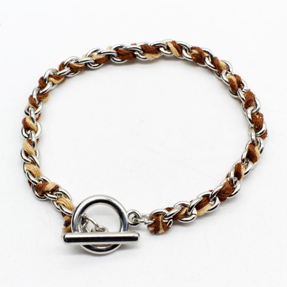 Chain Maille & Cord Bracelet - Brown & Beige