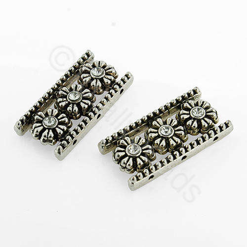 Antique Silver Metal Spacer Bar 3 Hole 26x13mm 3pcs