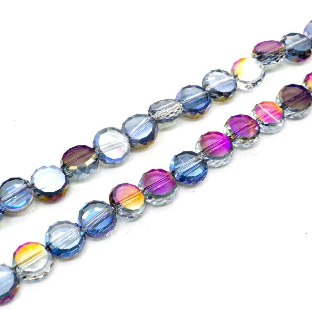 Crystal Flat Coin Beads 10mm - Blue Purple 10pcs