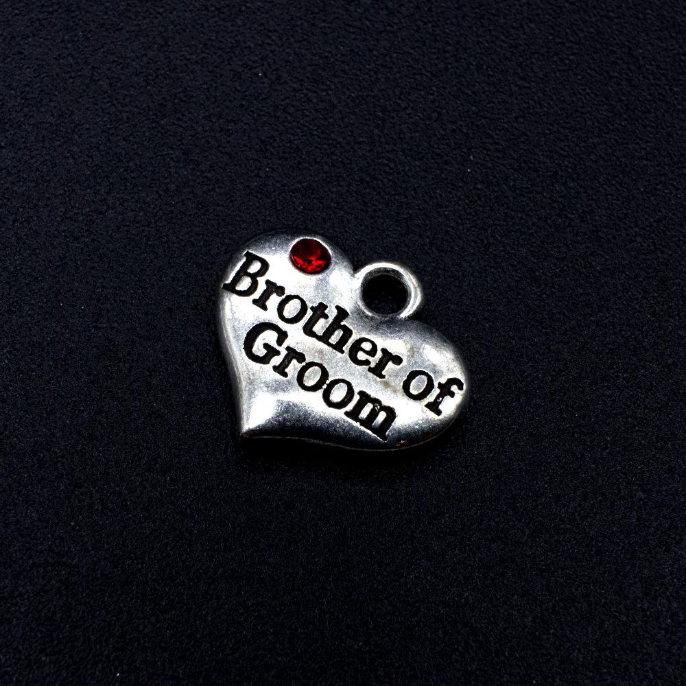 Wedding Charm Heart Antique Silver   Brother of the Groom Red 16 x 14mm for jewellery making