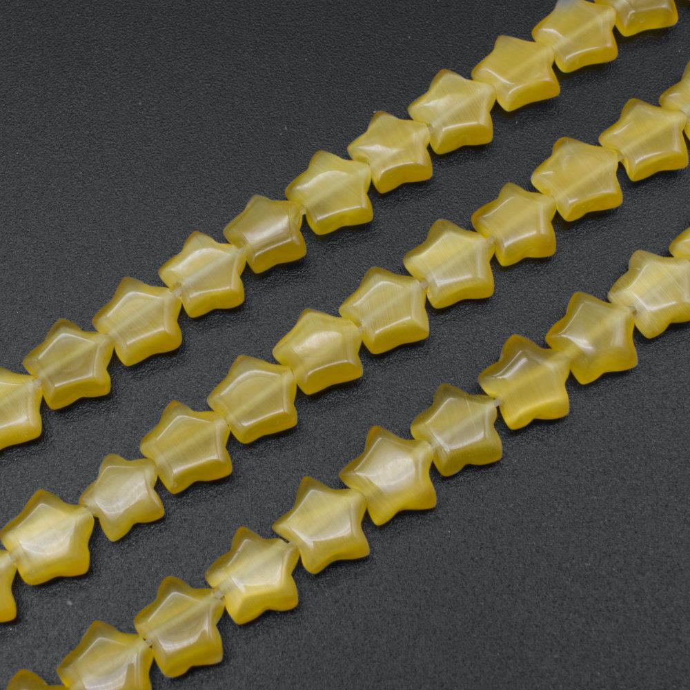 Cats Eye Beads Pillow Star 8mm   Yellow for jewellery making
