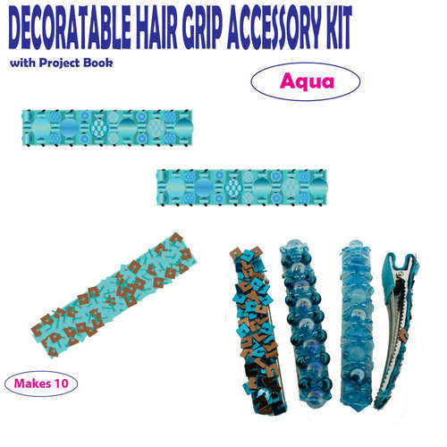 Beaded Hair Grips Makes 10 blue jewelry making kit — DIY set with beads and instructions for creating handmade jewelry