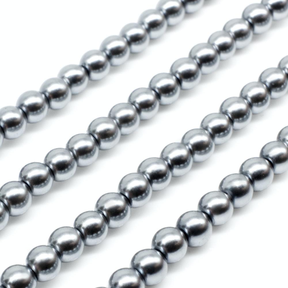 Glass Pearl Round Beads 4mm - French Grey