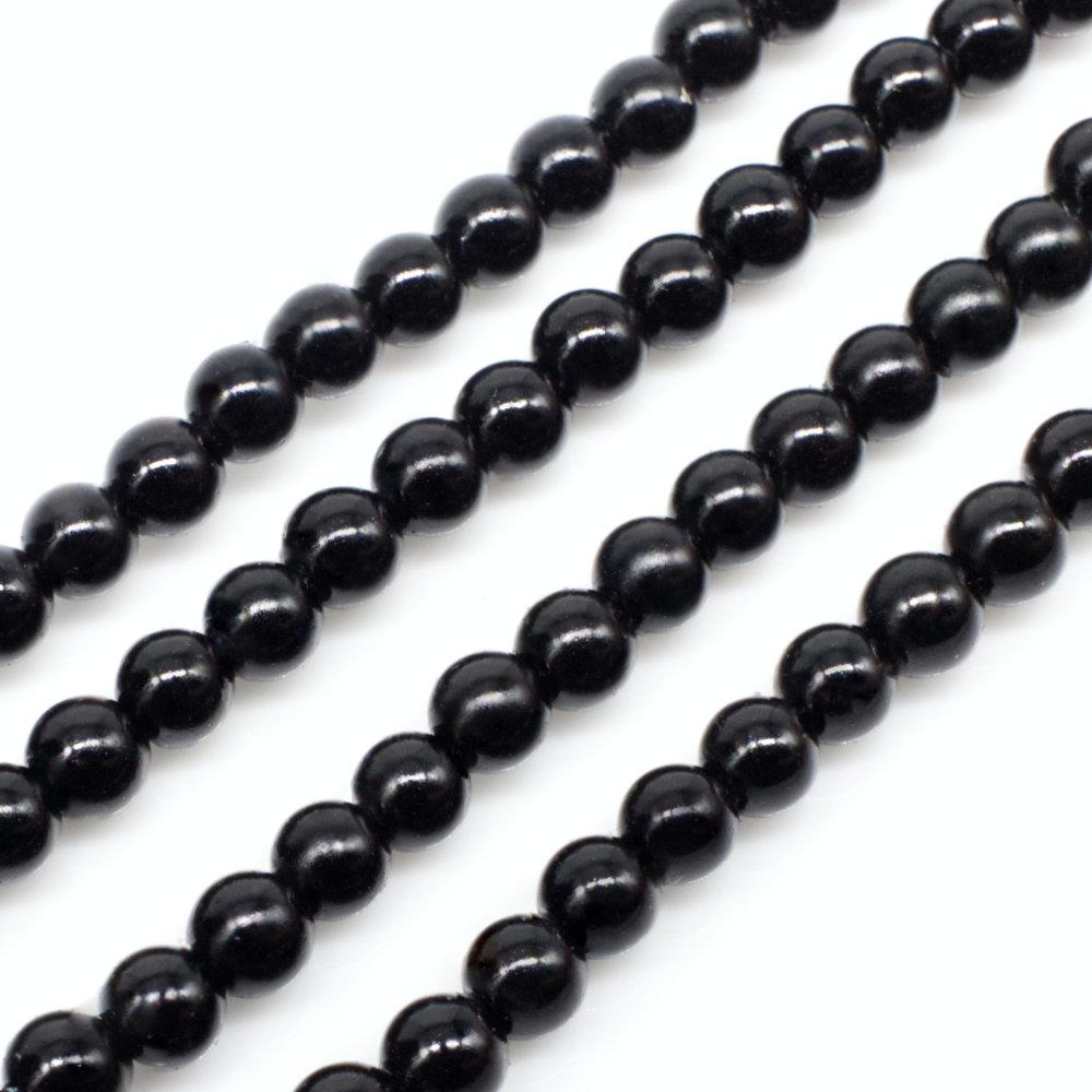 Glass Pearl Round Beads 3mm - Black