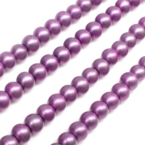 Satin Glass Pearl Round Beads 4mm - Amethyst
