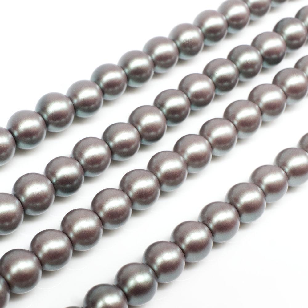 Satin Glass Pearl Round Beads 6mm - Silver Sage