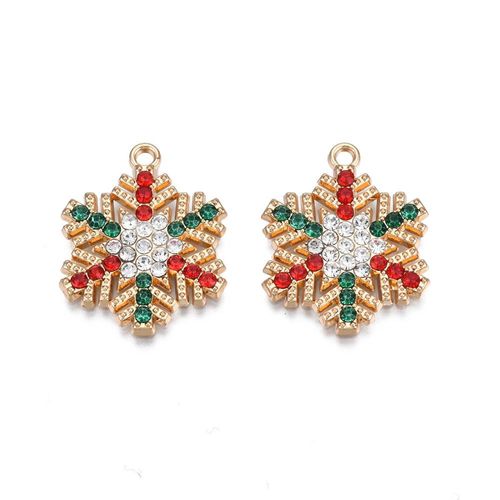 Enamel Christmas Gold Charm   Flat Snowflake with CZ 1pc 24 x 20mm for jewellery making