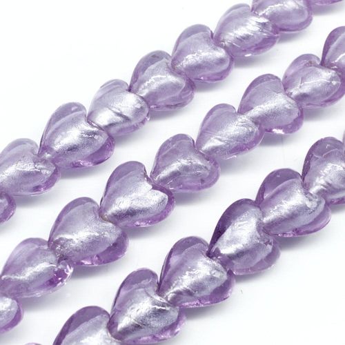 Silver Foil Heart Beads 12mm 30pcs   Lilac for jewellery making