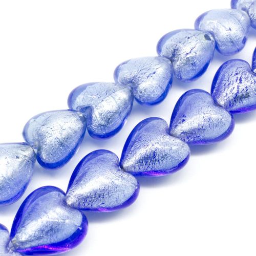 Silver Foil Heart Beads 20mm 20pcs   Blue for jewellery making