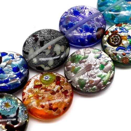 Silver Foil Millefiori Beads   Flat Round 20mm Mixed for jewellery making