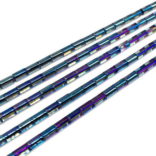 Glass Tube Beads 5mm 15" String   Blue Rainbow for jewellery making