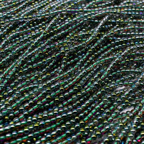 Glass Round Beads 2mm 15" String   Green Rainbow for jewellery making