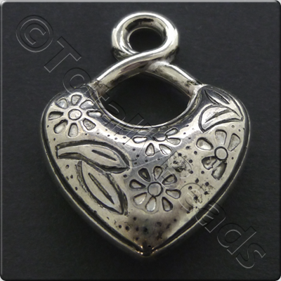 Metalised Antique Silver Heart 24x33x7mm - Twisthook