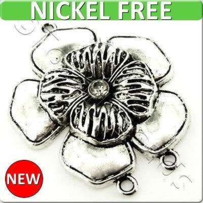 Antique Silver Metal Connector - Flower 55mm - 1pcs