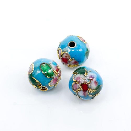 Cloisonne 10mm Round Bead   Turquoise 1pc for jewellery making