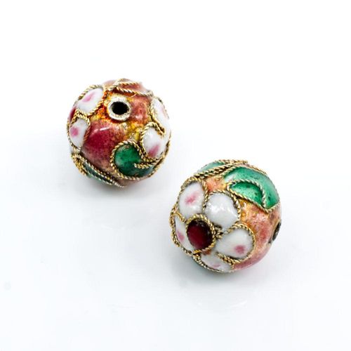 Cloisonne 12mm Round Bead   Pink 1pc for jewellery making