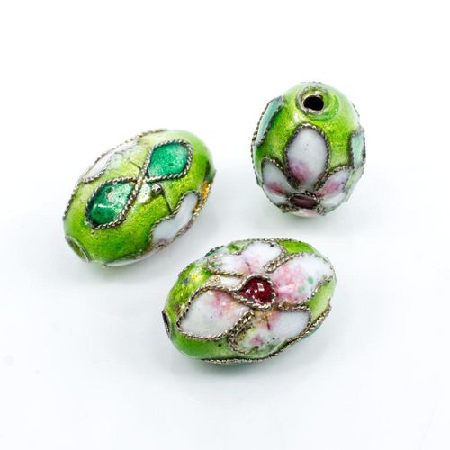Cloisonne 14mm Oval Bead   Lime Green 1pc for jewellery making