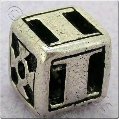 Tibetan Silver Letter Cube Bead - I