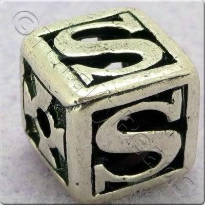 Tibetan Silver Letter Cube Bead - S