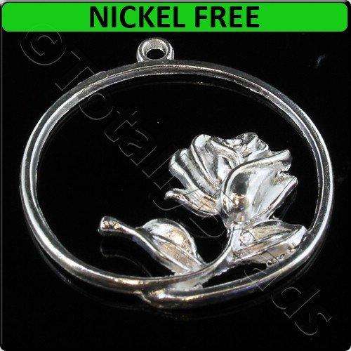Silver Metal Charm Rose Ring 34mm 3pcs