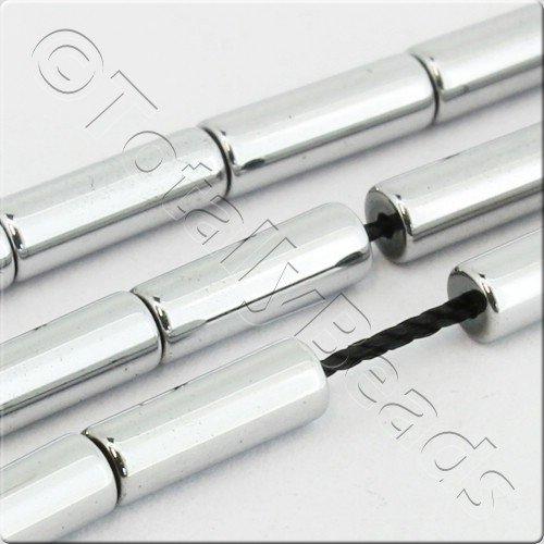 Hematite Tube 3x9mm - Silver Plated