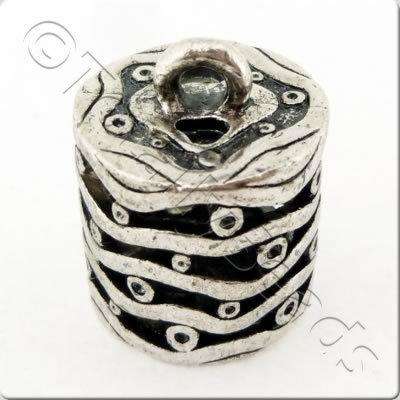 Tibetan Silver Charm - Hollow Wave Barrel 2pcs