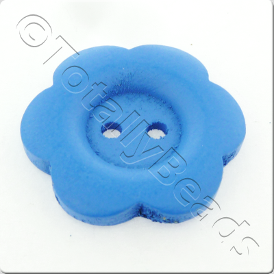 Wooden Flower Button 27mm - Blue