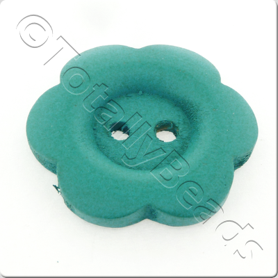 Wooden Flower Button 27mm - Turquoise
