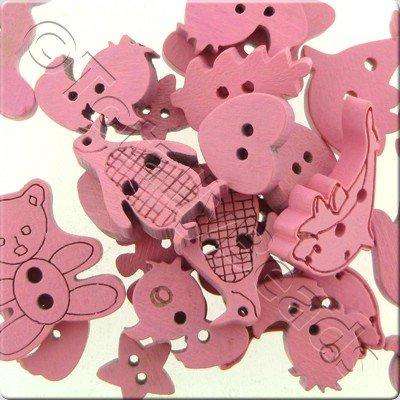 Wooden Button Mixed Shapes - Pink