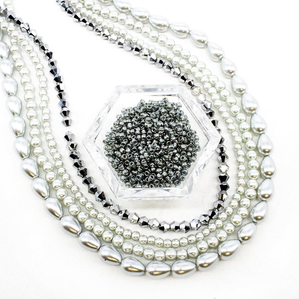 Jane Bauble Zoom 24/1 silver haze jewelry making kit — DIY set with beads and instructions for creating handmade jewelry