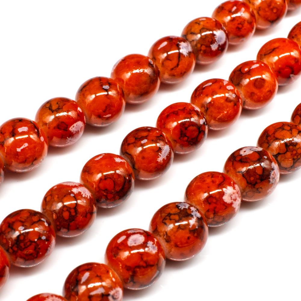 Ancient Marble Glass Beads Round 10mm Orange
