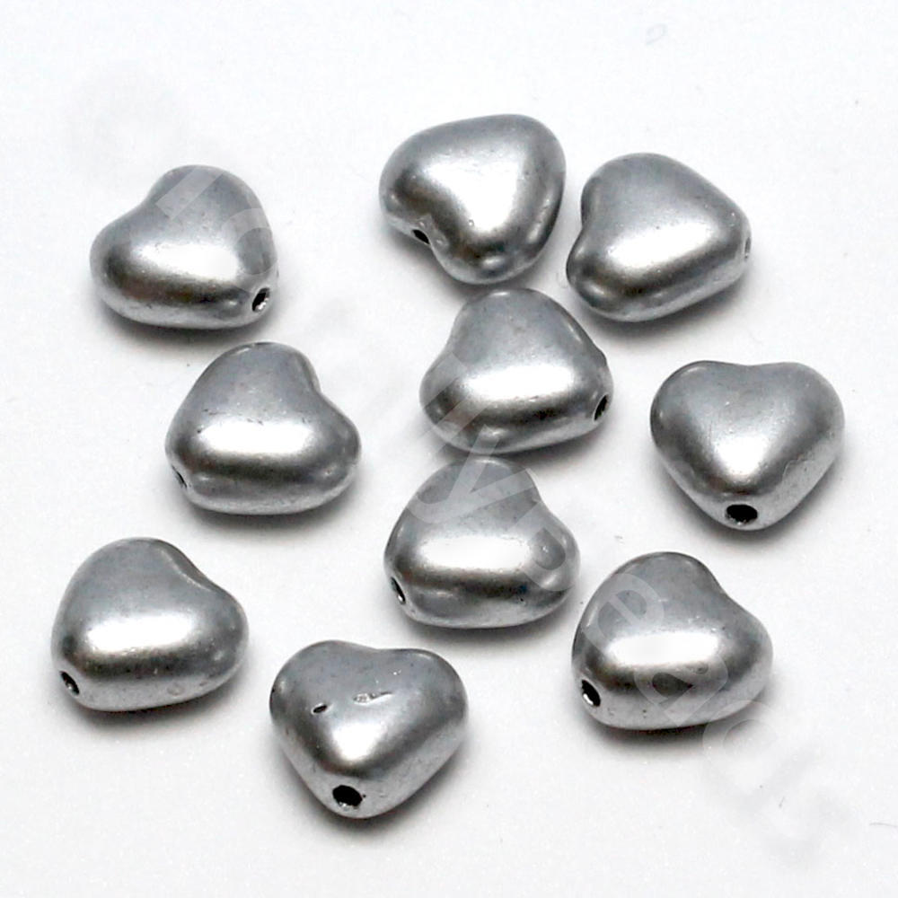 Czech Glass Heart Beads 6mm 40pcs - Silver