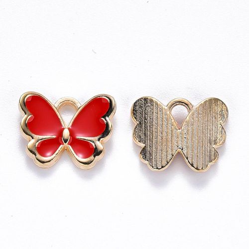 Enamel Gold Charm   13mm Butterfly Red 2pc for jewellery making