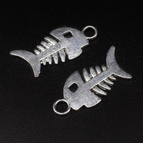 Antique Silver Metal Charm Fish Skeleton 28mm 8pc 8 Pieces for jewellery making