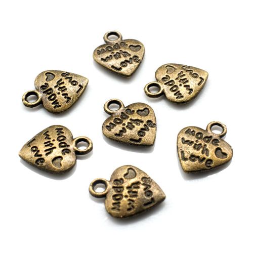 Antique Bronze Metal Charm Made with Love Heart 10mm 25pcs for jewellery making