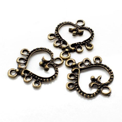 Antique Bronze Metal Connector Heart 5/1 21mm 6pc 6 Pieces for jewellery making