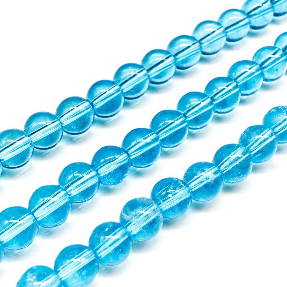 Glass Beads 8mm Round Aqua 14" String