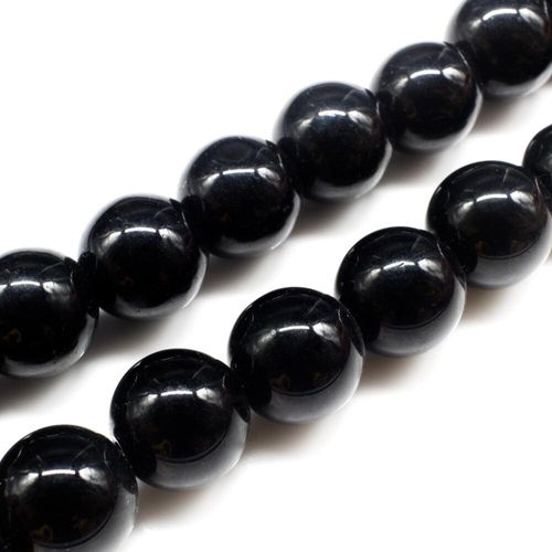 Glass Beads 14mm Round   Black 14" String for jewellery making