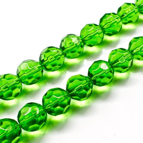 Glass Beads 12mm Facet Round   Green 14" String for jewellery making