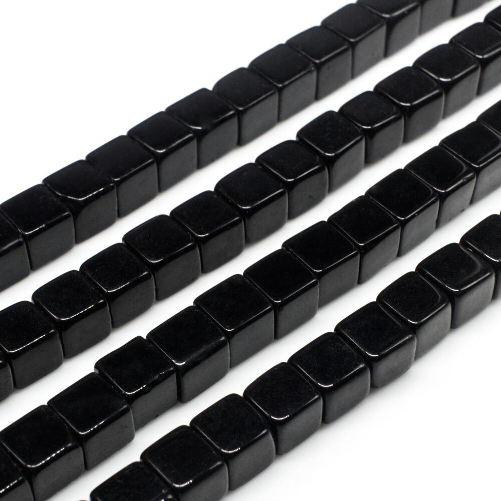 Glass Beads 6mm Cube   Jet Black 14" String for jewellery making