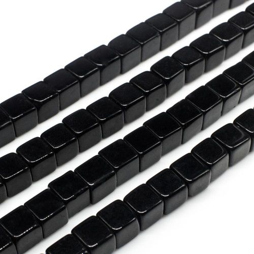 Glass Beads 6mm Cube   Jet Black 14" String for jewellery making
