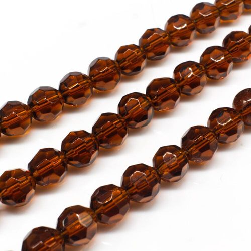 Glass Beads 8mm Facet Round   Brown 14" String for jewellery making