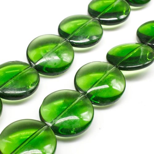 Glass Beads 18mm Disc   Dark Green 14" String for jewellery making