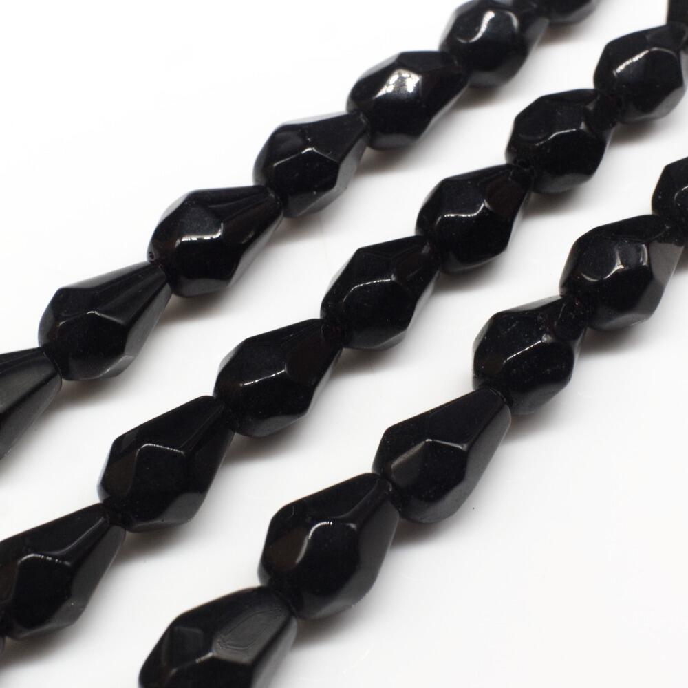 Glass Beads 11mm Facet Drop   Jet Black 14" String for jewellery making