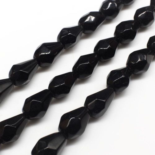 Glass Beads 11mm Facet Drop   Jet Black 14" String for jewellery making