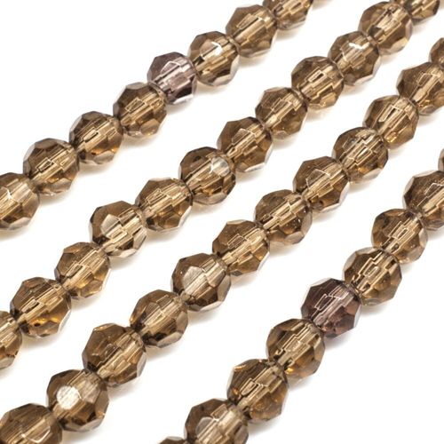 Glass Beads 6mm Facet Round   Lt Brown 14" String for jewellery making