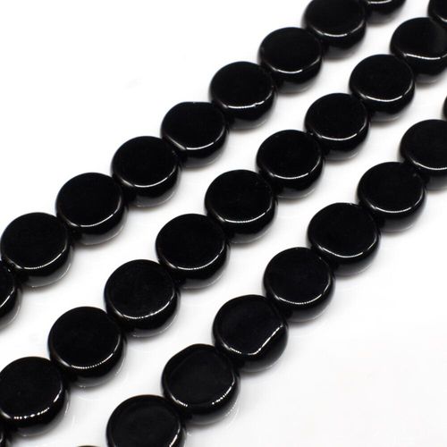 Glass Beads 8mm Disc   Jet Black 14" String for jewellery making