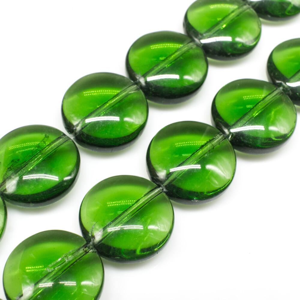 Glass Beads 16mm Disc   Green 14" String for jewellery making